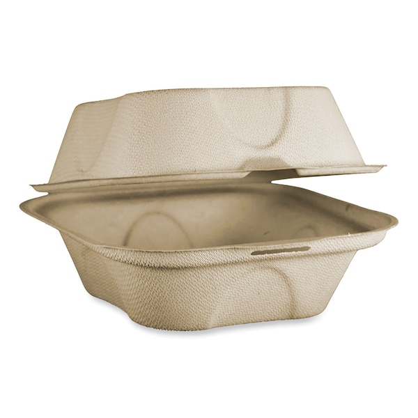 World Centric Fiber Hinged Containers, Burger Box, 6.5 x 6 x 3.2, Natural, Paper, 500PK TO-SC-U15B-LFP - main